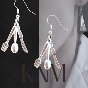 Silver Cutlery Dangle Earrings